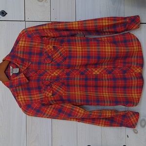Duluth Trading Plaid Flannel Button Down | Size Women's Small | Red-Blue-Yellow